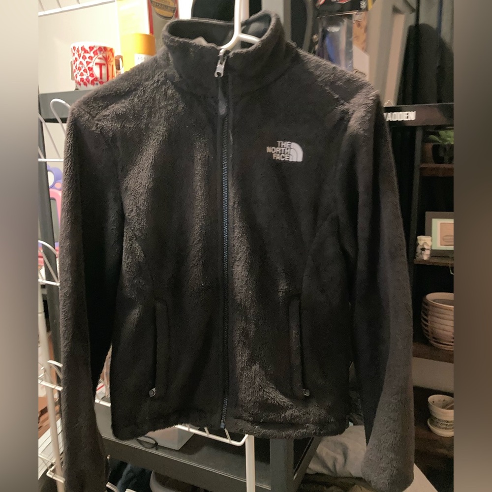 The North Face Womens Fleece Jacket Black Waist Length Zip Pockets Mock Neck XS